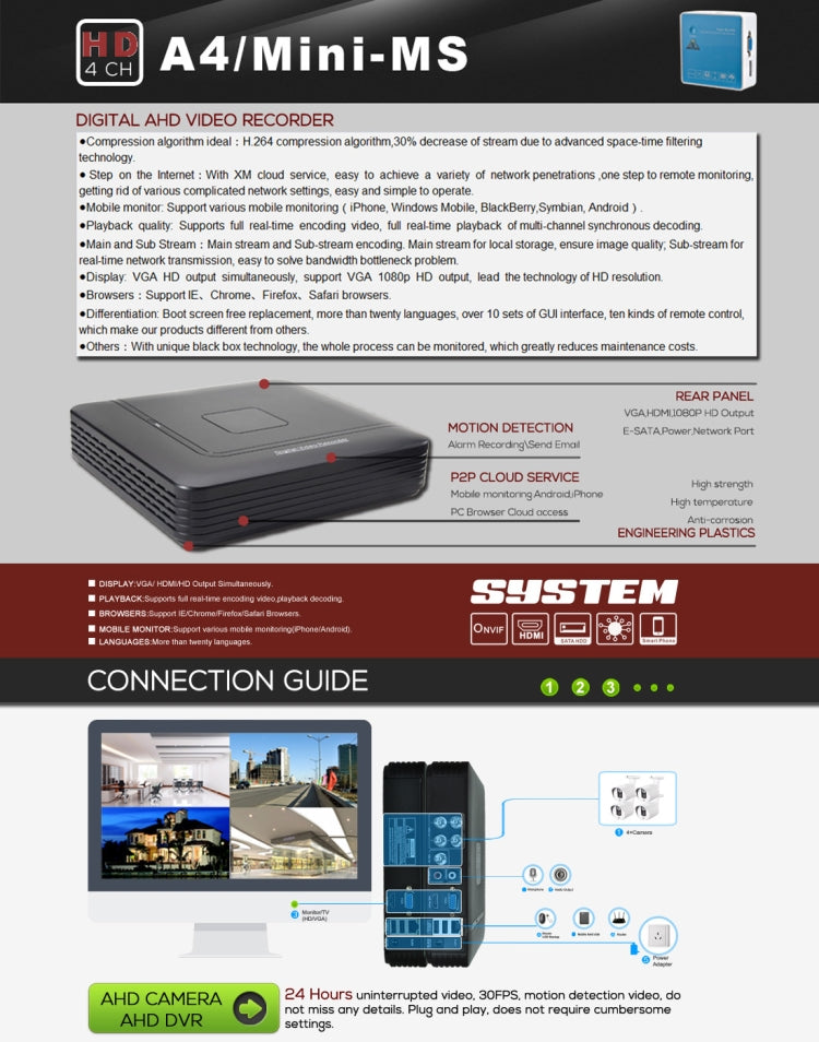 A4/Mini-MS 5 in 1 4-Channel Dual Stream H.264 1080N Mini AHD DVR, Support AHD / TVI / CVI / CVBS / IP Signal, A4/Mini-MS A4/Mini-MS 5 in 1 4-Channel Dual Stream H.264 1080N Mini AHD DVR, Support AHD / TVI / CVI / CVBS / IP Signal, A4/Mini-MS